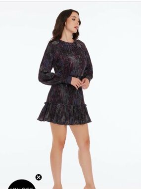 Dress the Population Metallic Plum Multi Ruffle-Hem Mini Dress